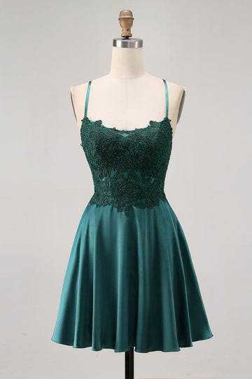 Dark Green A Line Appliqued Short Party Dress with Beading